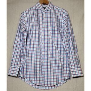 Neiman Marcus Wrinkle Free Trim Fit 15 32/33 Long Sleeve Dress Shirt Pink Blue